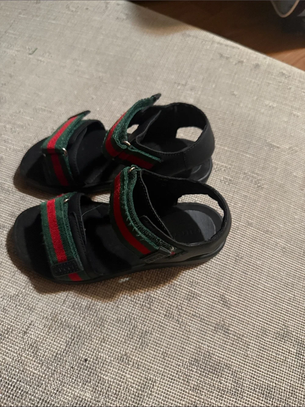Kids Black Sandals with Green and Red Straps